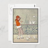 ヴィンテージ食べ物を与えガールズハト ポストカード (正面/裏面)