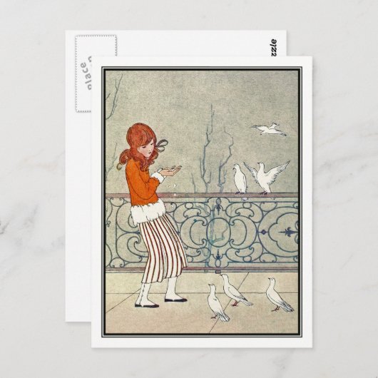 ヴィンテージ食べ物を与えガールズハト ポストカード (正面/裏面)