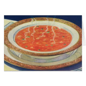 ヴィンテージ食べ物、エンドウ豆とトマトスープの熱いボウル (正面横)