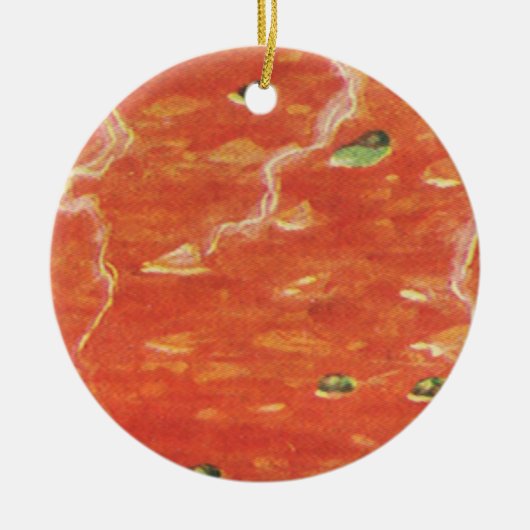 ヴィンテージ食べ物、エンドウ豆とトマトスープの熱いボウル セラミックオーナメント (正面)