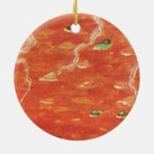 ヴィンテージ食べ物、エンドウ豆とトマトスープの熱いボウル セラミックオーナメント (裏面)
