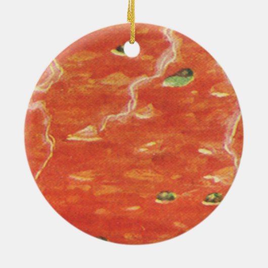 ヴィンテージ食べ物、エンドウ豆とトマトスープの熱いボウル セラミックオーナメント (裏面)