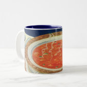 ヴィンテージ食べ物、エンドウ豆とトマトスープの熱いボウル ツートーンマグカップ (正面左)