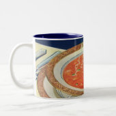 ヴィンテージ食べ物、エンドウ豆とトマトスープの熱いボウル ツートーンマグカップ (左)