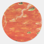 ヴィンテージ食べ物、エンドウ豆とトマトスープの熱いボウル ラウンドシール (正面)