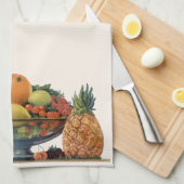 ヴィンテージ食べ物，ボウルに盛り合わせた果物 キッチンタオル (四つ折り)