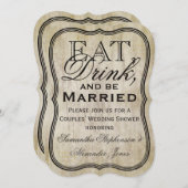 ヴィンテージ食べ、飲み物とビー結婚したルのシャワー 招待状 (正面/裏面)