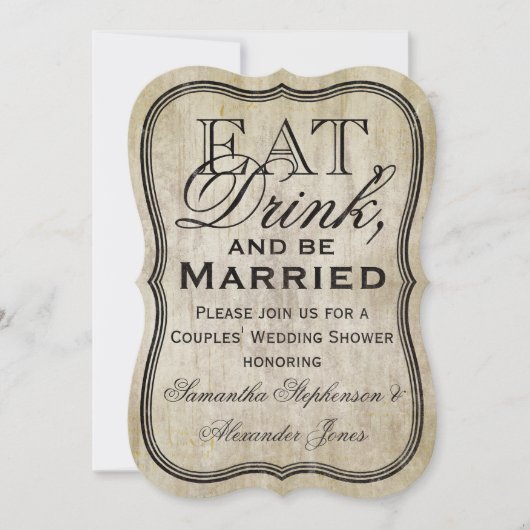 ヴィンテージ食べ、飲み物とビー結婚したルのシャワー 招待状 (正面)