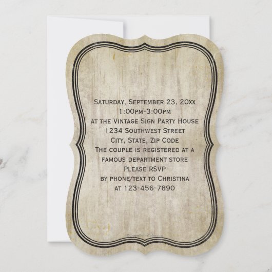 ヴィンテージ食べ、飲み物とビー結婚したルのシャワー 招待状 (裏面)