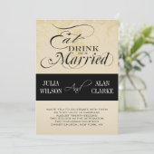 ヴィンテージ食べ、飲み物、お結婚したよびBe結婚式の招待 招待状 (スタンド正面)