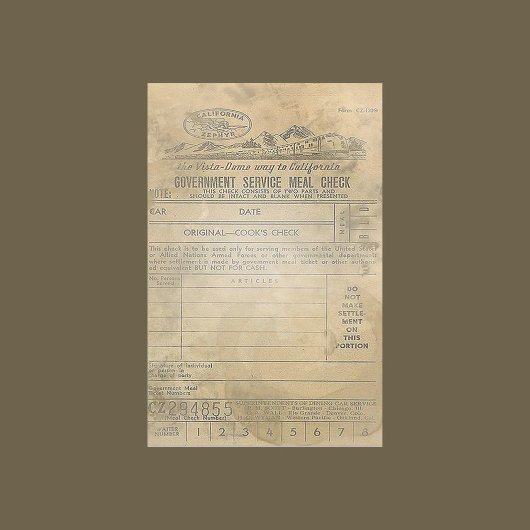 ヴィンテージ食事小切手解体帳紙