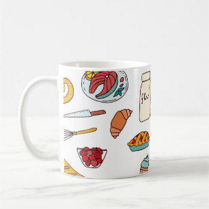 ヴィンテージ食品イラスト:シームレスなパターン。 コーヒーマグカップ