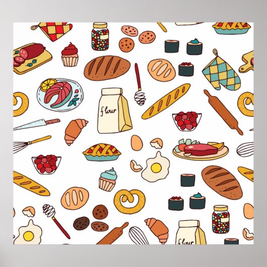 ヴィンテージ食品イラスト:シームレスなパターン。 ポスター (正面)