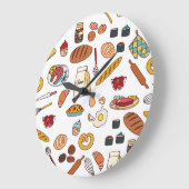ヴィンテージ食品イラスト：シームレスなパターン。 ラージ壁時計 (傾斜)