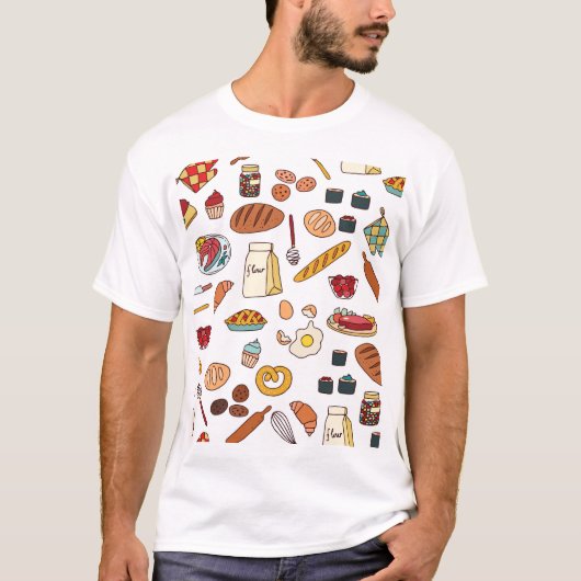 ヴィンテージ食品イラスト:シームレスなパターン。 Tシャツ (正面)