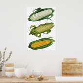 ヴィンテージ食品ヘルシーな野菜とCobの新鮮なトウモロコシ ポスター (キッチン)