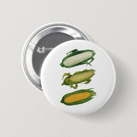 ヴィンテージ食品ヘルシーな野菜とCobの新鮮なトウモロコシ 缶バッジ (正面&裏面)