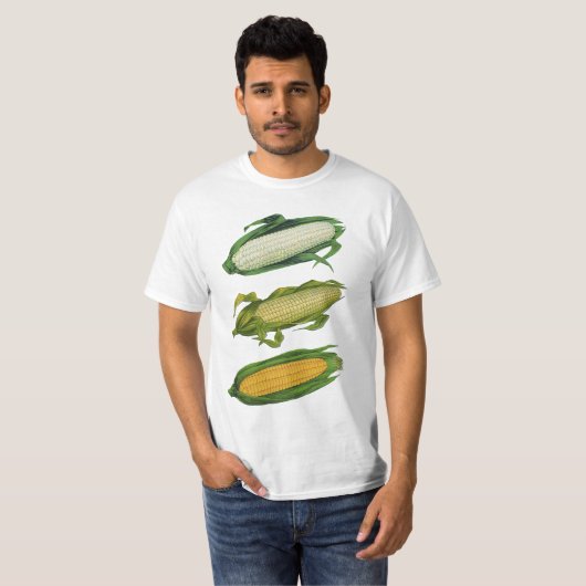ヴィンテージ食品ヘルシーな野菜とCobの新鮮なトウモロコシ Tシャツ (正面フル)