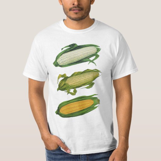 ヴィンテージ食品ヘルシーな野菜とCobの新鮮なトウモロコシ Tシャツ (正面)