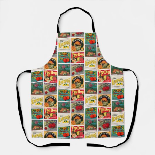 ヴィンテージ食品ラベルパカラフルターン エプロン (正面)