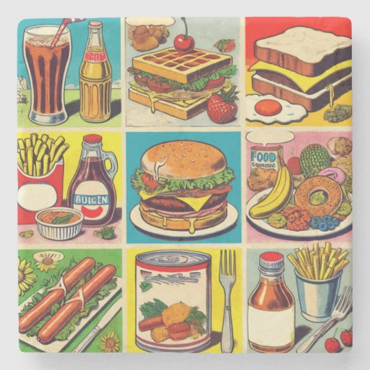 ヴィンテージ食品漫画イラストレーション ストーンコースター (正面)