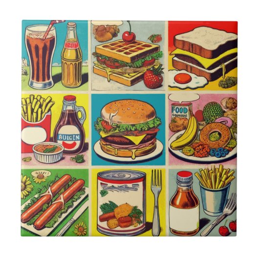 ヴィンテージ食品漫画イラストレーション タイル (正面)