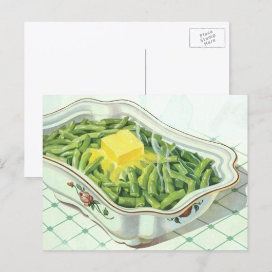 ヴィンテージ食品、緑豆キャセロール ポストカード (正面/裏面)