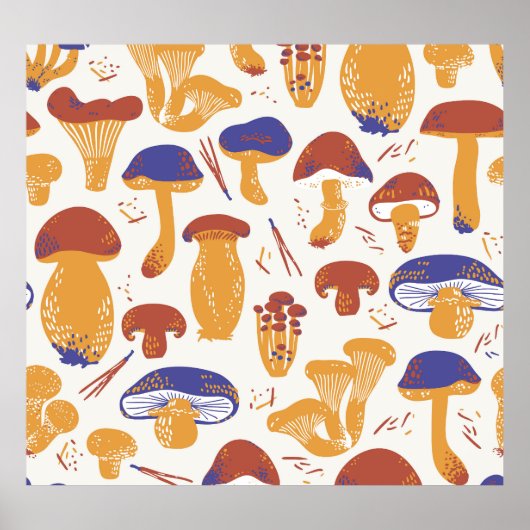 ヴィンテージ食用きのこイラストレーション ポスター (正面)