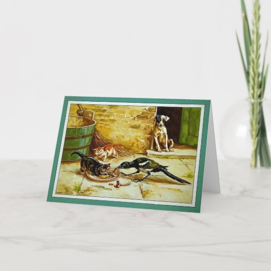 ヴィンテージ飢え動物クリスマスカード シーズンカード (正面)