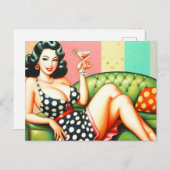 ヴィンテージ飲み女 ポストカード (正面/裏面)