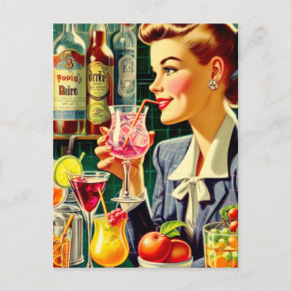 ヴィンテージ飲み女 ポストカード