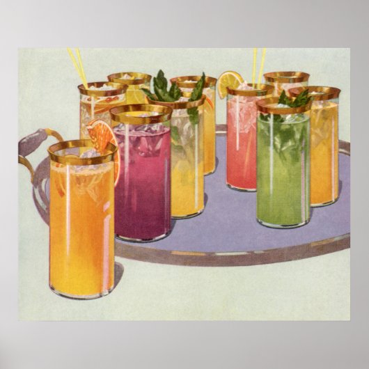 ヴィンテージ飲料、トレイにキューブを付けて飲む ポスター (正面)