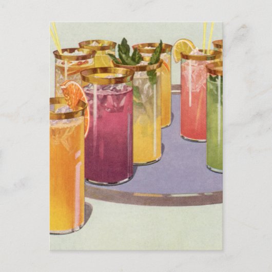 ヴィンテージ飲料、トレイにキューブを付けて飲む ポストカード (正面)