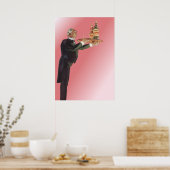 ヴィンテージ飲料，トレイにワインを提供するバトラー ポスター (キッチン)