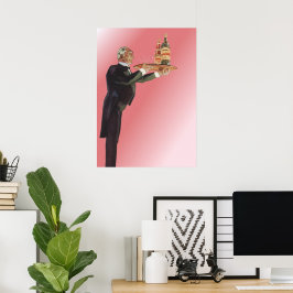 ヴィンテージ飲料,トレイにワインを提供するバトラー ポスター