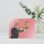 ヴィンテージ飲料、ワインを盆に載せたバトラー ポストカード (スタンド正面)