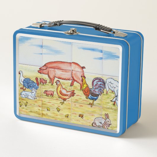 ヴィンテージ飼育動物ファッションド子豚ガモ メタルランチボックス (正面)