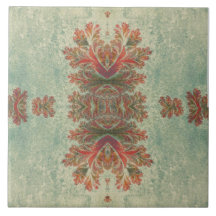 ヴィンテージ飾りタイルDuo：緑と赤みがかった眉