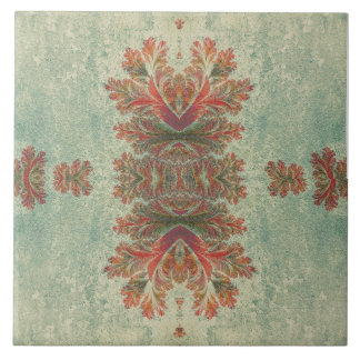 ヴィンテージ飾りタイルDuo：緑と赤みがかった眉 タイル