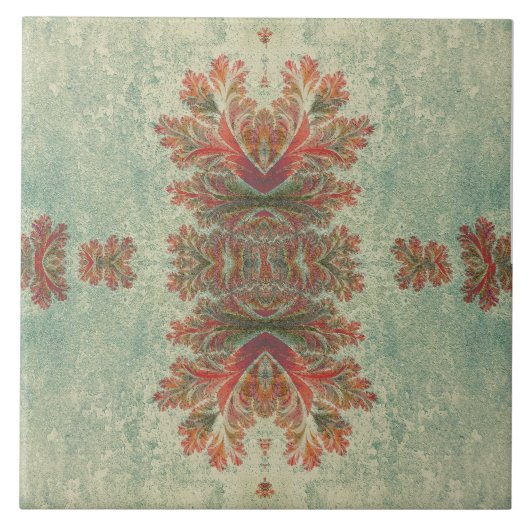 ヴィンテージ飾りタイルDuo：緑と赤みがかった眉 タイル (正面)