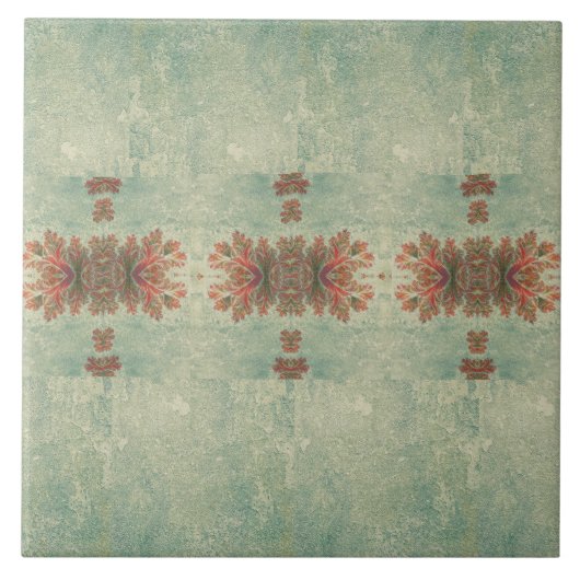 ヴィンテージ飾りタイルDuo：緑と赤みがかった眉 タイル (正面)