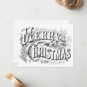 ヴィンテージ飾りメリークリスマスカラーMeスクリプト ノートカード (正面/裏面インサイチュ)