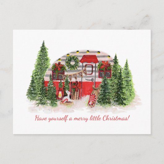 ヴィンテージ飾レッドキャンパーのクリスマスツリー 案内ポストカード (正面)