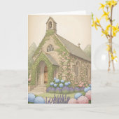 ヴィンテージ飾魅力的国石教会 カード (黄色い花)