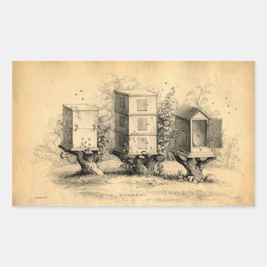 ヴィンテージ養蜂ビーハイブビーハイブ 長方形シール (正面)