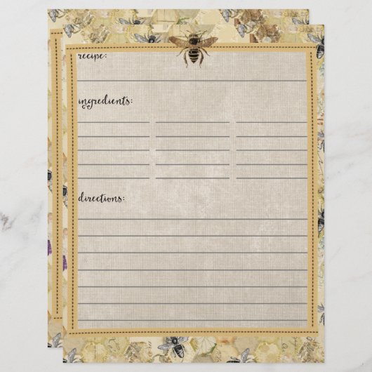 ヴィンテージ養蜂家のレシピ挿入 (正面/裏面)