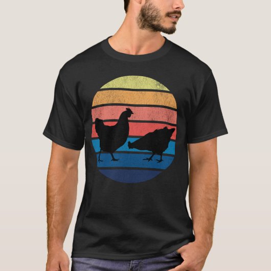 ヴィンテージ養鶏場の夕焼けシルエット Tシャツ (正面)