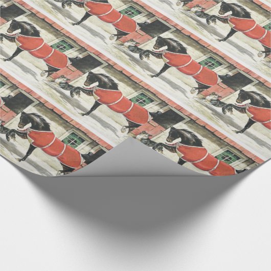 ヴィンテージ馬および犬のクリスマス ラッピングペーパー (角)