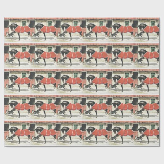 ヴィンテージ馬および犬のクリスマス ラッピングペーパー (フラット)