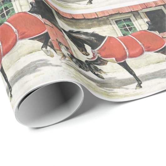 ヴィンテージ馬および犬のクリスマス ラッピングペーパー (ロールコーナー)